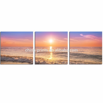 Sunrise on Beach Canvas Encadré / Seascape Wall Pictures for Living / 3 Pieces Modern Art Paintings